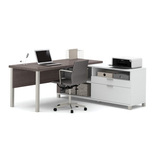Premium Modern L-shaped Desk in Bark Gray & White