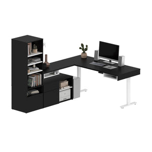 Pair of 88" L-Shaped Black and White Desks with Built-in Storage