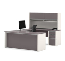 Load image into Gallery viewer, 71&quot; Executive U-Shaped Desk with File Drawers and Hutch in Slate and Sandstone
