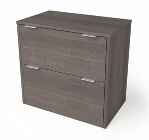 Premium Modern L-shaped Desk with Hutch in Bark Gray