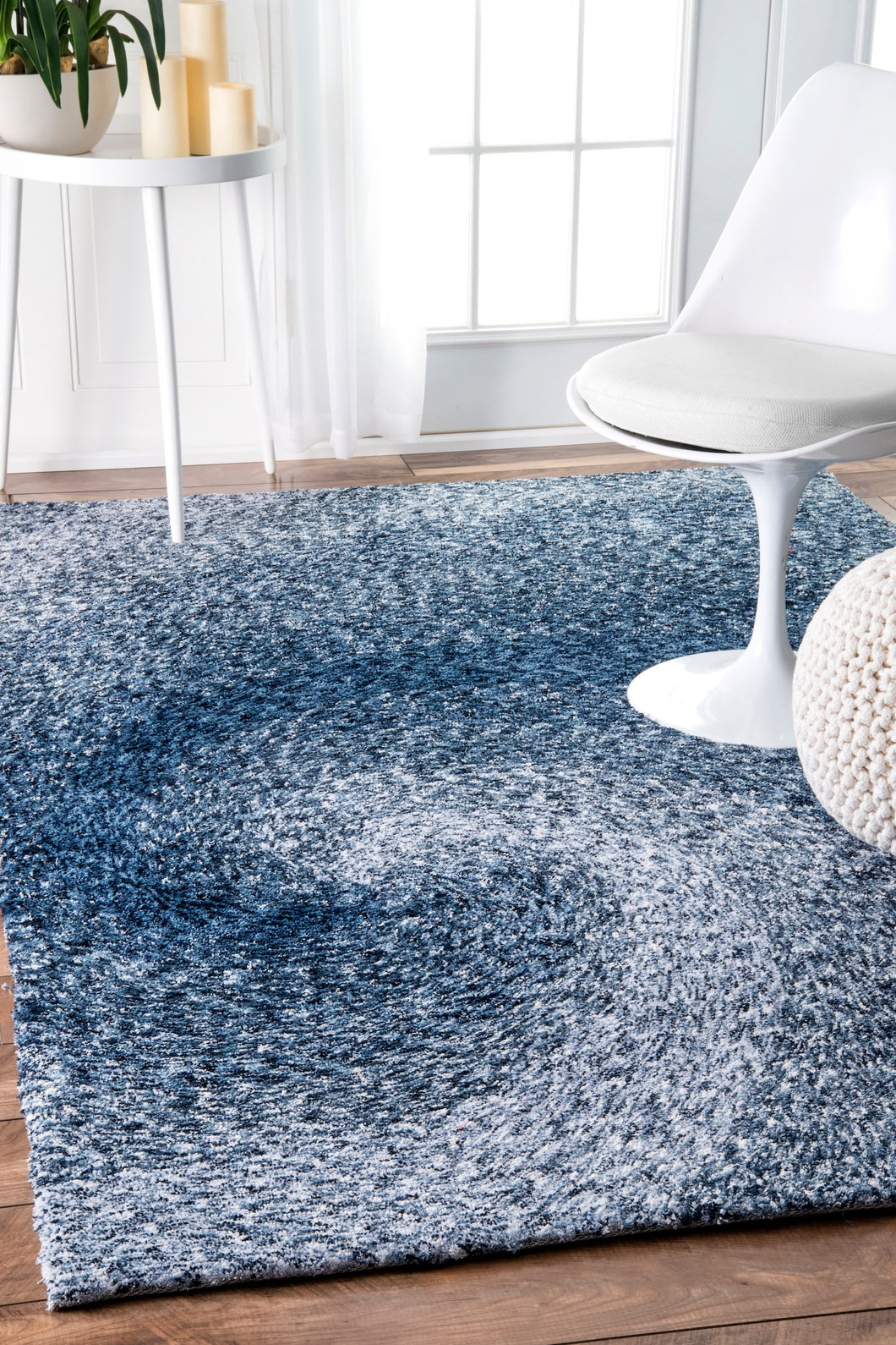 Polyester Office Rug in Swirl of Blue Shades (Multiple Sizes Available)