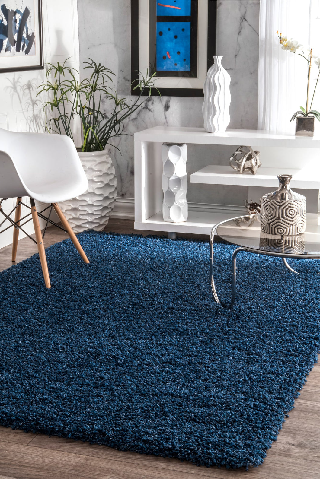 Comforting Office Rug in Blue Plush Shag