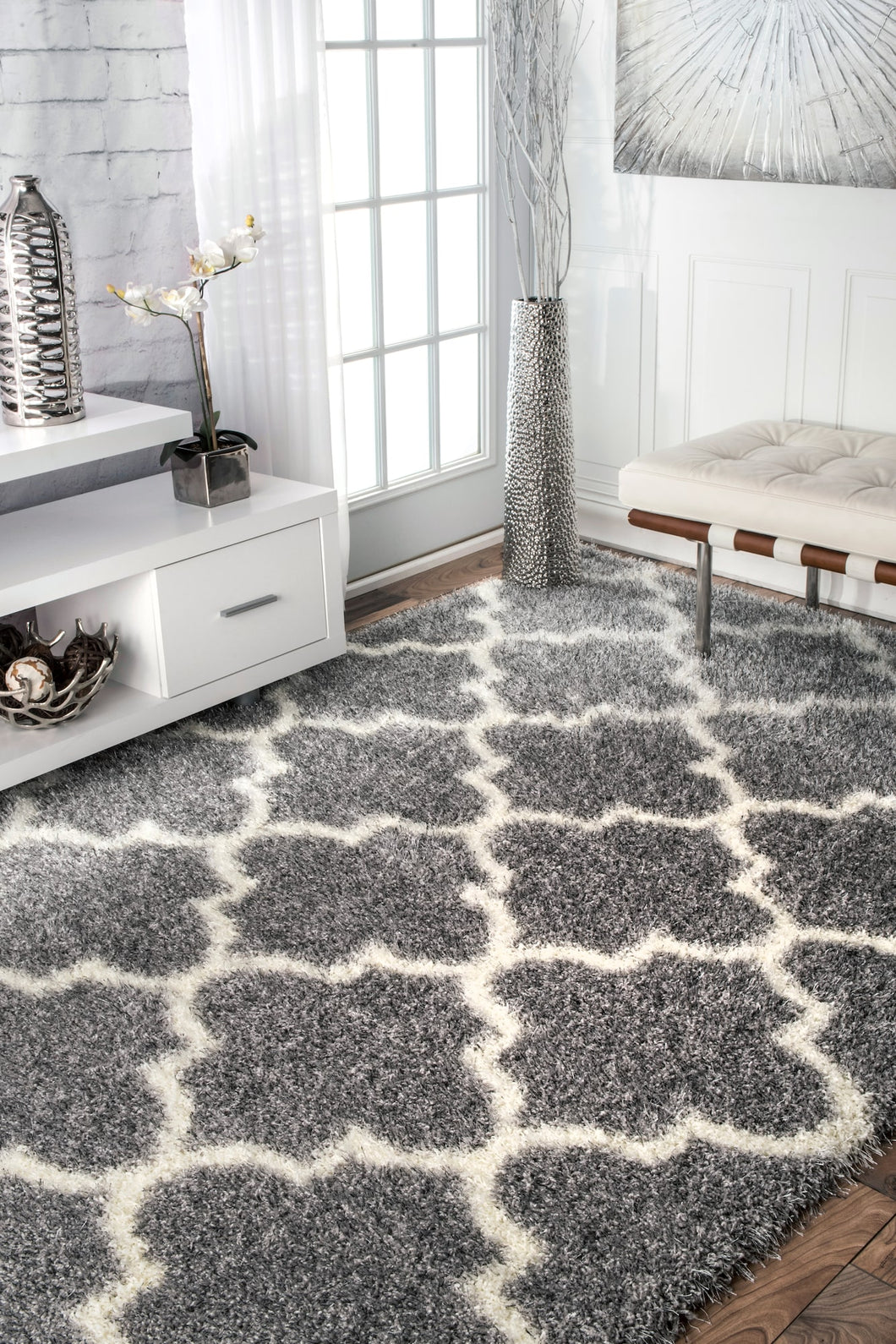Classic Rectangular Grey Shag Rug (Multiple Sizes Available)