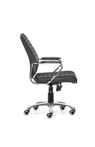 Elegant Black Leather & Chrome Mid-Back Chair