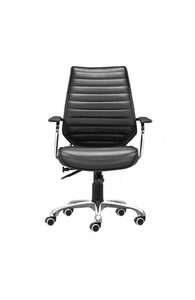 Elegant Black Leather & Chrome Mid-Back Chair