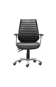 Elegant Black Leather & Chrome Mid-Back Chair
