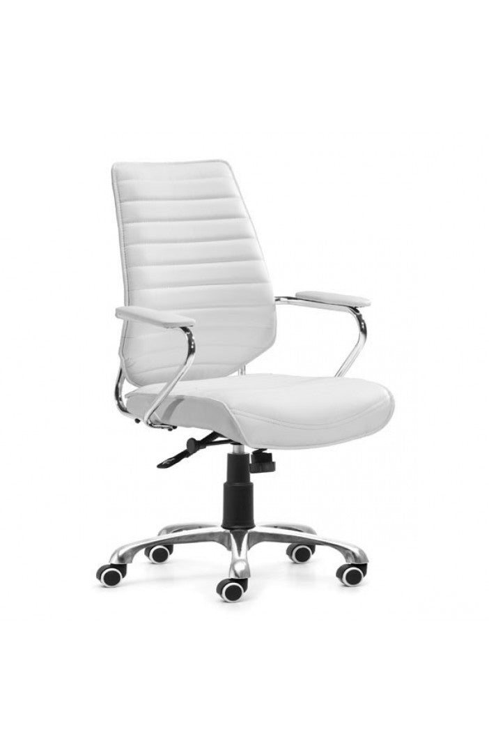 Elegant White Leather & Chrome Mid-Back Chair