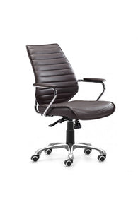 Elegant Espresso Leather & Chrome Mid-Back Chair