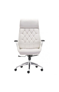 White Leather & Chrome Modern Office Chair with Ultimate Comfort
