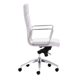 Classic High-Back Office Chair in White Leatherette and Chrome