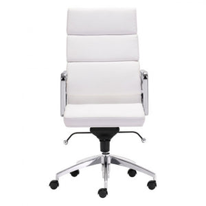 Classic High-Back Office Chair in White Leatherette and Chrome