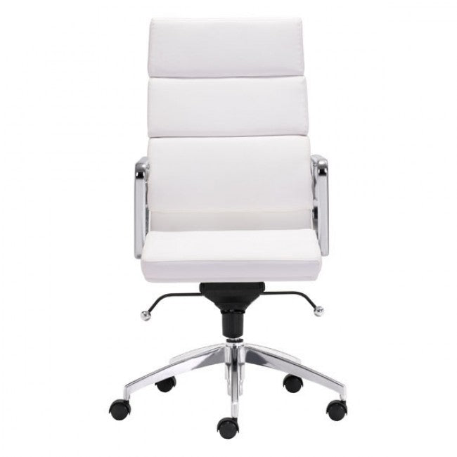 Classic High-Back Office Chair in White Leatherette and Chrome