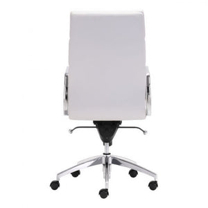 Classic High-Back Office Chair in White Leatherette and Chrome