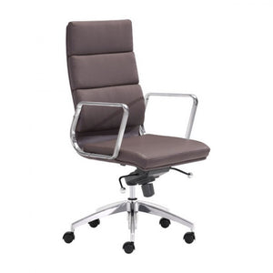 Classic High-Back Office Chair in Espresso Leatherette and Chrome