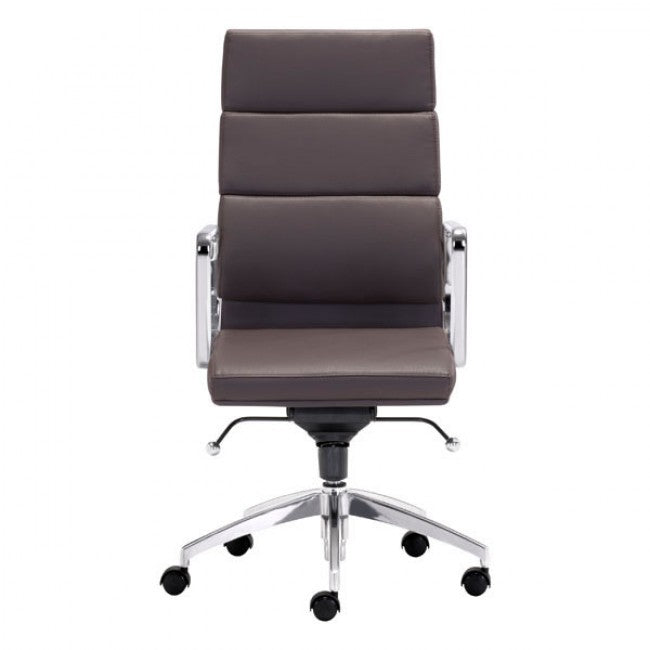Classic High-Back Office Chair in Espresso Leatherette and Chrome