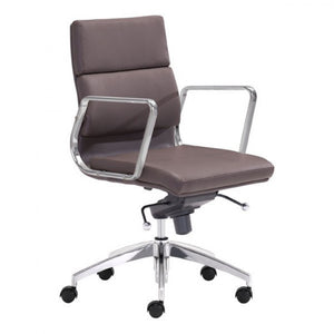 Classic Low-Back Office Chair in Espresso Leatherette and Chrome