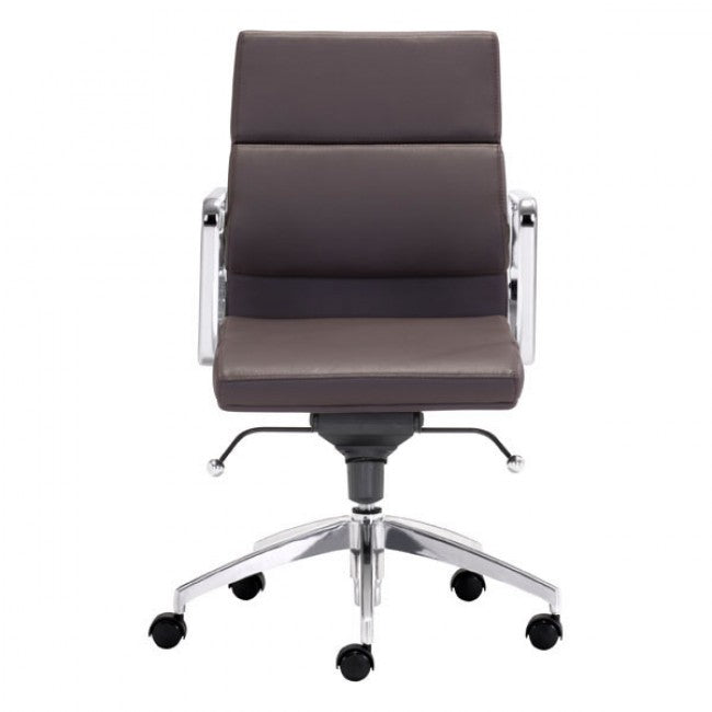 Classic Low-Back Office Chair in Espresso Leatherette and Chrome