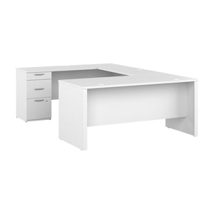 65" Satin White Refined U-Shaped Desk with Paneling