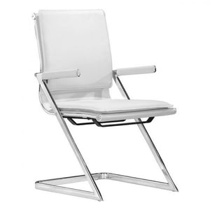 Ergonomic Guest or Conference Chair in White Neoprene and Steel (Set of 2)