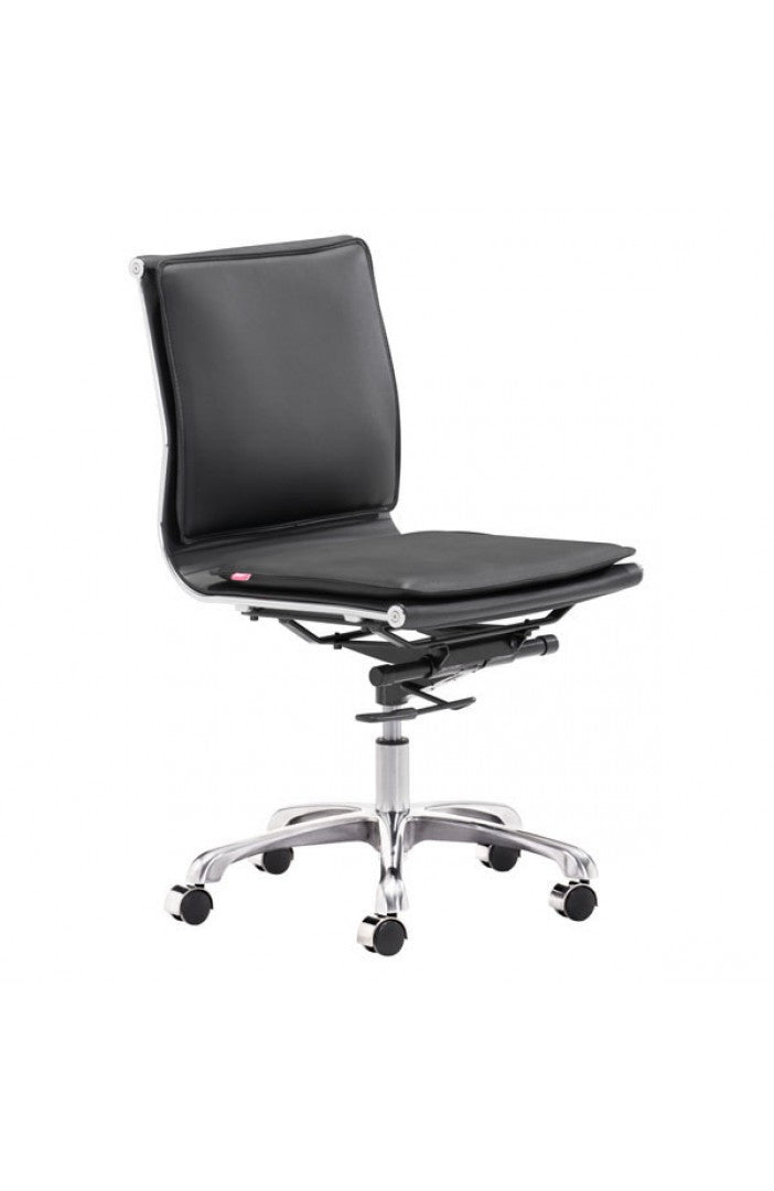Black Leather & Chrome Modern Office Chair with Casters