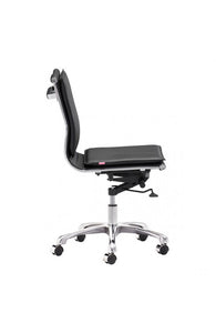 Black Leather & Chrome Modern Office Chair with Casters