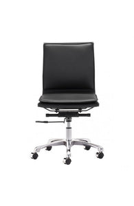 Black Leather & Chrome Modern Office Chair with Casters