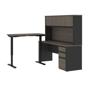 71" Desk & Hutch with Included Height Adjustable Desk in Bark Gray & Slate