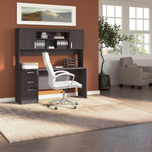 Load image into Gallery viewer, 65&quot; Modern Compact Desk with Hutch in Charcoal Maple
