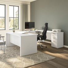 Load image into Gallery viewer, 65&quot; Satin White Refined U-Shaped Desk with Paneling
