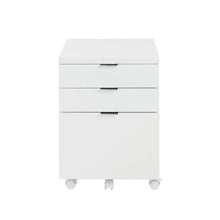 Load image into Gallery viewer, 3-Drawer White Lacquer Rolling File Cabinet
