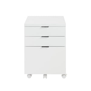 3-Drawer White Lacquer Rolling File Cabinet