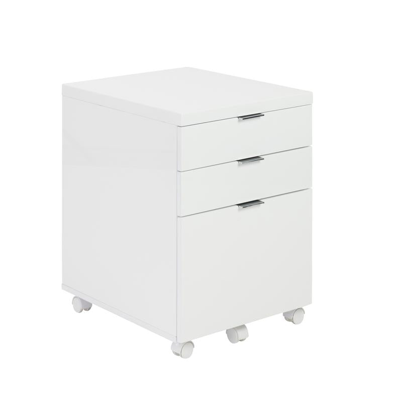 3-Drawer White Lacquer Rolling File Cabinet