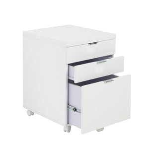 3-Drawer White Lacquer Rolling File Cabinet