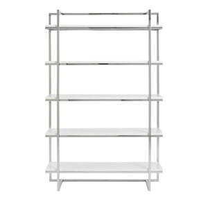 Sturdy 5-Shelf Office Bookcase w/ Exposed Steel & White Shelves