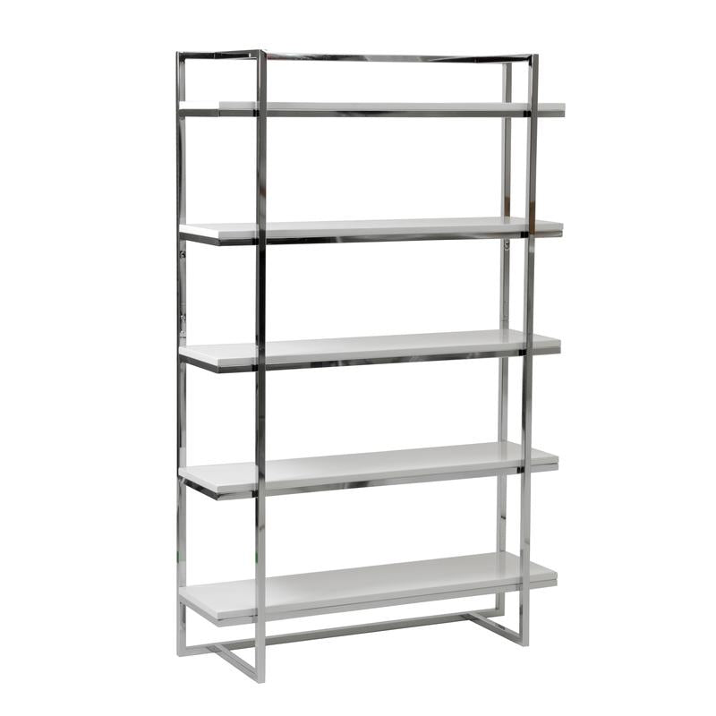 Sturdy 5-Shelf Office Bookcase w/ Exposed Steel & White Shelves