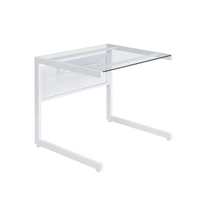 C-Shaped 34" Modern White Desk with Glass Top