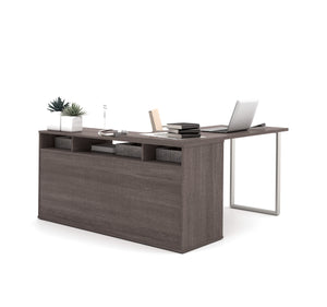 Modern L-shaped Office Desk in Bark Gray with Integrated Storage