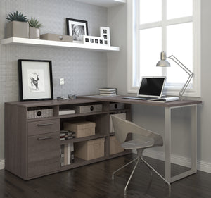 Modern L-shaped Office Desk in Bark Gray with Integrated Storage