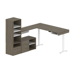 88" Walnut Gray Adjustable L-Desk with Storage Complex