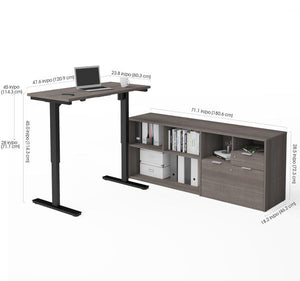 Adjustable Bark Grey Office Desk with Credenza