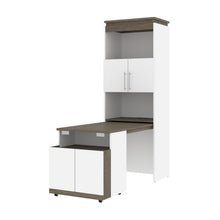 Load image into Gallery viewer, Walnut Gray &amp; White 30&quot; Collapsable Desk/Storage Cabinet with Hutch
