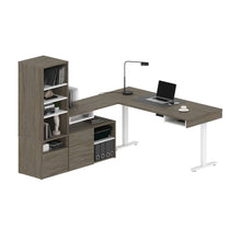 Load image into Gallery viewer, Pair of 88&quot; L-Shaped Walnut Gray Desks with Built-in Storage
