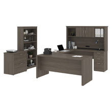 Load image into Gallery viewer, 66&quot; Bark Gray Desk Set with U-Shaped Desk, File, and Bookcase
