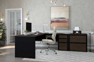 L-Shaped Desk with Included Lateral File in Antigua & Black