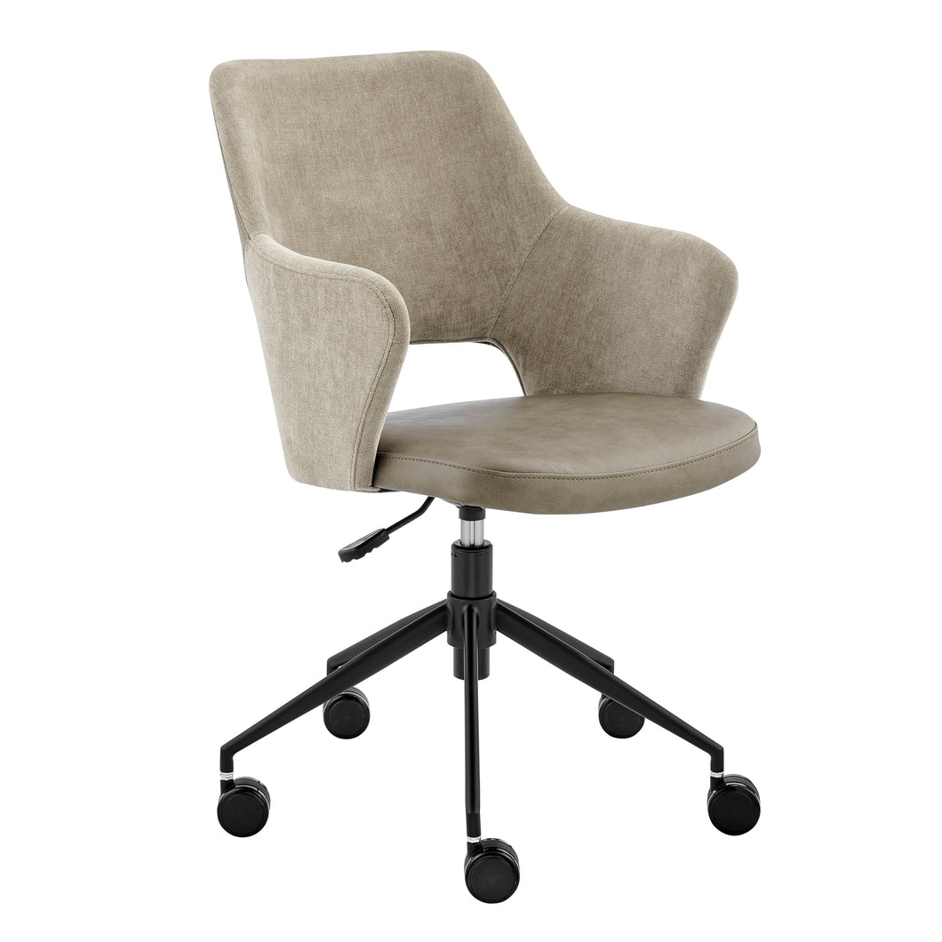 Cozy Office Chair in Gray Leatherette & Taupe Fabric