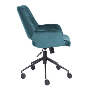 Modern Blue Velvet & Black Leather Office Armchair