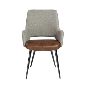 Padded Guest Armchair in Brown Leatherette and Gray Fabric