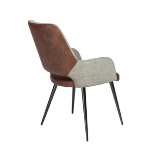 Padded Guest Armchair in Brown Leatherette and Gray Fabric