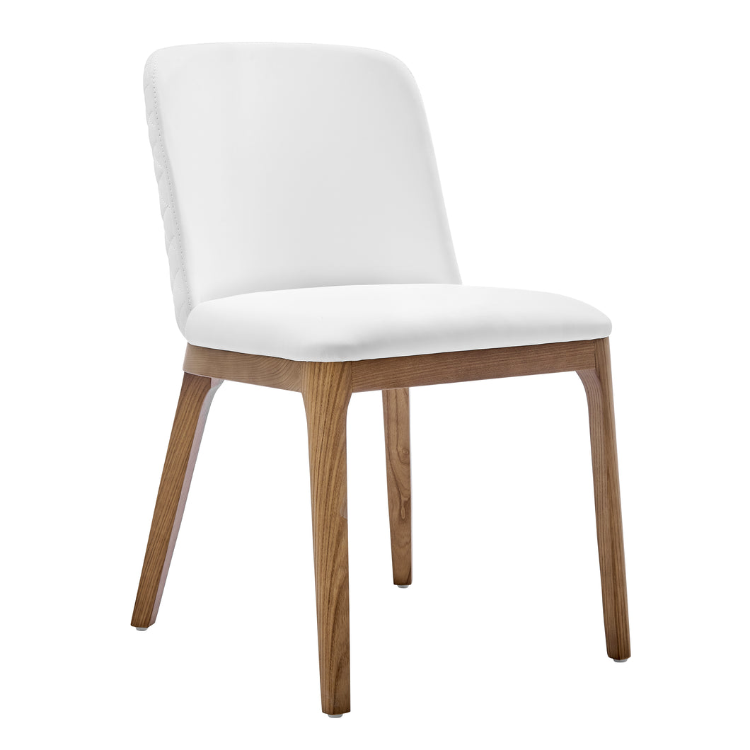 White Leatherette & Walnut Quilted Guest Chairs - Set of 2