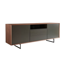 Load image into Gallery viewer, Walnut &amp; Dark Gray Office Credenza w/ Modern Design
